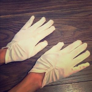 White satin gloves with pearl accents